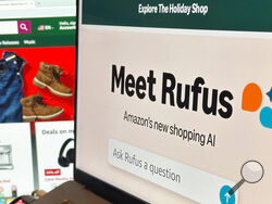 FILE - Amazon's generative AI-powered shopping assistant, Rufus, appears on a computer monitor, Dec. 1, 2024, in New York. (AP Photo/Peter Morgan, File)