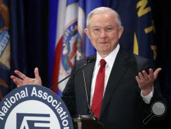 In this Feb. 28, 2017, photo, Attorney General Jeff Sessions pauses while speaking at the National Association of Attorneys General annual winter meeting in Washington. Sessions had two conversations with the Russian ambassador to the United States during the presidential campaign. The Justice Department said March 1 that the two conversations took place last year when Sessions was a senator. (AP Photo/Alex Brandon)