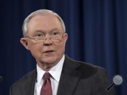 Attorney General Jeff Sessions speaks at the Justice Department in Washington, Thursday, March 2, 2017. (AP Photo/Susan Walsh)