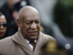 FILE - In this Dec. 13, 2016, file photo, Bill Cosby departs after a pretrial hearing in his sexual assault case at the Montgomery County Courthouse in Norristown, Pa. Disco biscuits, Spanish fly and quaaludes could be on the agenda when Bill Cosby returns to a Pennsylvania court for the latest showdown over evidence in his sexual-assault case. Cosby's lawyers want to bar from the June trial any mention of quaaludes, also called disco biscuits. (AP Photo/Matt Rourke, File)