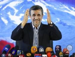 FILE- In this Wednesday, April, 5, 2017 file photo, former Iranian President Mahmoud Ahmadinejad gives a press conference in Tehran, Iran. Former Iranian President Mahmoud Ahmadinejad has filed to run in the country's May presidential election, contradicting a recommendation from the nation's Supreme Leader not to run. (AP Photo/Ebrahim Noroozi, File)