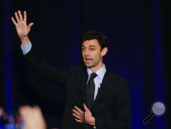 Democratic candidate for Georgia's Sixth Congressional Seat Jon Ossoff speaks to supporters during an election-night watch party Tuesday, April 18, 2017, in Dunwoody, Ga. (AP Photo/John Bazemore)