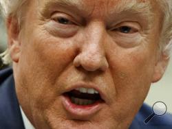 FILE - In this March 10, 2017, file photo, President Donald Trump speaks in the Roosevelt Room of the White House in Washington, during a meeting on healthcare. Washington policymakers have a time-tested method for rolling out new ideas: float a trial balloon. Spread rumors of a policy change or selectively leak it to the press, then see how it plays and proceed only if it looks doable. Trump has flipped that script. Big and startling ideas fly out of his mouth or from his Twitter feed. Then the rest of his