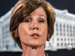 FILE - In this June 28, 2016 file photo, then-Deputy Attorney General Sally Yates speaks during a news conference at the Justice Department in Washington. An Obama administration official who warned the Trump White House about contacts between Russia and one of its key advisers is set to speak publicly for the first time about the concerns she raised. Yates is testifying May 8, 2017, before a Senate Judiciary subcommittee investigating Russian interference in the 2016 presidential election. (AP Photo/J. Dav