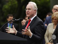 FILE - In this Thursday, May 4, 2017, file photo, Health and Human Services Secretary Tom Price speaks in the Rose Garden of the White House in Washington, after the House pushed through a health care bill. Cutting nearly $1 trillion from Medicaid will give states the freedom to tailor the program to suit their needs, Price said Sunday, May 7, as he defended a narrowly passed House bill that aims to undo parts of the health care law enacted by the previous administration. (AP Photo/Evan Vucci, File)