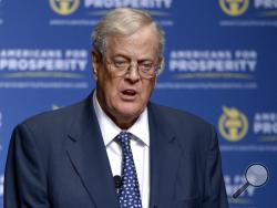  FILE - In this Aug. 30, 2013 file photo, David Koch speaks in Orlando, Fla. The Koch brothers and their chief lieutenants are warning of a rapidly shrinking window to push their agenda through Congress. No agenda items matter more to the conservative Koch network than the GOP’s promise to overhaul the nation’s tax code and repeal and replace President Barack Obama’s health care law. (AP Photo/Phelan M. Ebenhack, File)