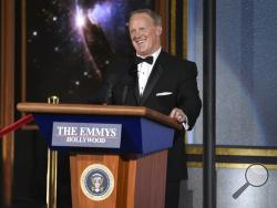 Sean Spicer speaks at the 69th Primetime Emmy Awards on Sunday, Sept. 17, 2017, at the Microsoft Theater in Los Angeles. (Photo by Chris Pizzello/Invision/AP)
