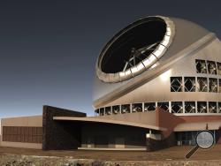 This illustration provided by Thirty Meter Telescope (TMT) shows the proposed giant telescope on Mauna Kea on Hawaii's Big Island. A long-running effort to build one of the world's largest telescopes on the mountain sacred to Native Hawaiians is moving forward after a key approval Thursday, Sept. 28, 2017, reopening divisions over a project that promises revolutionary views into the heavens but has drawn impassioned protests over the impact to a spiritual place. Hawaii's land board granted a construction pe