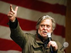 Former White House strategist Steve Bannon speaks during a rally for U.S. Senate hopeful Roy Moore, Tuesday, Dec. 5, 2017, in Fairhope Ala. (AP Photo/Brynn Anderson)