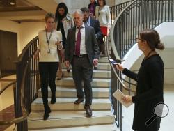 Rep. Trey Gowdy, R-S.C., is questioned by reporters as he arrives for a meeting of the House Intelligence Committee, Monday, Jan. 29, 2018 on Capitol Hill in Washington. Brushing aside opposition from the Department of Justice, Republicans on the House intelligence committee have voted to release a classified memo that purports to show improper use of surveillance by the FBI and Justice Department in the Russia investigation. AP Photo/Pablo Martinez Monsivais)