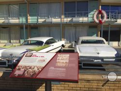 FILE - This March 13, 2017, file photo, shows a view of the former Lorraine Motel balcony where Martin Luther King Jr. was shot in 1968 in Memphis, Tenn. The former motel is now part of the National Civil Rights Museum. Travelers will find a variety of events and sites in Memphis and elsewhere honoring King's legacy on the 50th anniversary of his death.(AP Photo/Beth J. Harpaz, File)