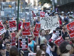 Protesters chant slogans as they march during a demonstration calling for the abolishment of Immigration and Customs Enforcement, or ICE, and demand changes in U.S. immigration policies, Friday, June 29, 2018, in New York. (AP Photo/Mary Altaffer)