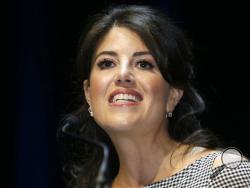 FILE - In this June 25, 2015, file photo, Monica Lewinsky attends the Cannes Lions 2015, International Advertising Festival in Cannes, southern France. Lewinsky says she stormed offstage at a Jerusalem event because of an interviewer's "off limits" question about former President Bill Clinton. The former White House intern turned anti-bullying activist tweeted early Tuesday, Sept. 4, 2018, that there were agreed-upon parameters regarding the topics of her conversation about the perils of the internet. (AP P