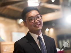 In this Aug. 14, 2018, photo, Andy Chan, founder of the Hong Kong National Party, speaks during a luncheon at the Foreign Correspondents Club in Hong Kong. Authorities in Hong Kong have taken an unprecedented step against separatist voices by banning a political party that advocates independence for the southern Chinese territory on national security grounds. Hong Kong’s secretary for security, John Lee, announced Monday, Sept. 24, that the Hong Kong National Party will be prohibited from operation. (Paul Y