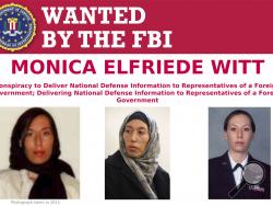 This image provided by the FBI shows part of the wanted poster for Monica Elfriede Witt. The former U.S. Air Force counterintelligence specialist who defected to Iran despite warnings from the FBI has been charged with revealing classified information to the Tehran government, including the code name and secret mission of a Pentagon program, prosecutors said Wednesday, Feb. 13, 2019. (FBI via AP)