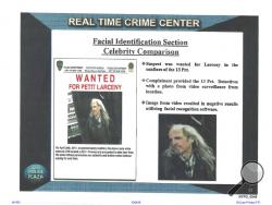 This undated image provided by Georgetown University's Center on Privacy and Technology shows presentation material with images of a wanted suspect in a New York Police Department document obtained by the university. Georgetown University's Center on Privacy and Technology published a report Thursday, May 16, 2019, on what it says are flawed practices in law enforcement's use of facial recognition. The report says NYPD used a photo of Woody Harrelson in its facial recognition program in an attempt to identi