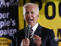 Democratic presidential candidate, former Vice President Joe Biden, speaks at the Poor People's Moral Action Congress presidential forum in Washington, Monday, June 17, 2019. (AP Photo/Susan Walsh)