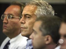 FILE- In this July 30, 2008 file photo, Jeffrey Epstein appears in court in West Palm Beach, Fla. Epstein has died by suicide while awaiting trial on sex-trafficking charges, says person briefed on the matter, Saturday, Aug. 10, 2019. (AP Photo/Palm Beach Post, Uma Sanghvi, File)