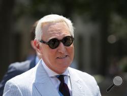 FILE - In this July 16, 2019, file photo, Roger Stone, a longtime confidant of President Donald Trump leaves federal court in Washington. Stone is going on trial on Nov. 5, over charges related to his alleged efforts to exploit the Russian-hacked Hillary Clinton emails for political gain. (AP Photo/Sait Serkan Gurbuz, File)