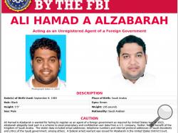 This FBI internet wanted poster, released Thursday, Nov. 7, 2019, shows Ali Alzabarah, sought in connection with alleged spying on critics of Saudi Arabia on Twitter. Saudi Arabia, frustrated by growing criticism of its leaders and policies on social media, recruited two Twitter employees to spy on thousands of accounts that included prominent opponents, U.S. prosecutors have alleged. Investigators said Alzabarah is in Saudi Arabia. (FBI via AP)