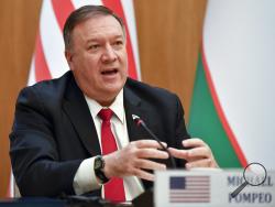 U.S. Secretary of State Mike Pompeo speaks during a joint news conference with Uzbekistan's Foreign Minister Abdulaziz Kamilov following the talks in Tashkent, Uzbekistan, Monday, Feb. 3, 2020. (AP Photo)