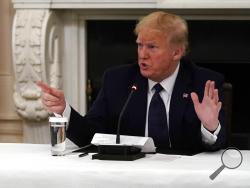 President Donald Trump tells reporters that he is taking zinc and hydroxychloroquine during a meeting with restaurant industry executives about the coronavirus response, in the State Dining Room of the White House, Monday, May 18, 2020, in Washington. (AP Photo/Evan Vucci)