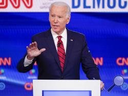 FILE - In this Sunday, March 15, 2020, file photo, former Vice President Joe Biden participates in a Democratic presidential primary debate at CNN Studios in Washington. Biden won Oregon’s Democratic presidential primary, outpacing Vermont Sen. Bernie Sanders and Massachusetts Sen. Elizabeth Warren, who both suspended their campaigns earlier in the year. (AP Photo/Evan Vucci, File)