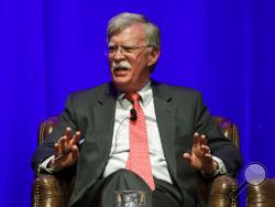 FILE - In this Feb. 19, 2020, file photo, former national security adviser John Bolton takes part in a discussion on global leadership at Vanderbilt University in Nashville, Tenn. An attorney for Bolton said Wednesday, June 10, that President Donald Trump is trying to put on ice publication of the former top administration official’s forthcoming memoir after White House lawyers again this week raised concerns that the book contains classified material that presents a national security threat. (AP Photo/Mark