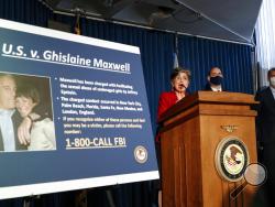 Audrey Strauss, Acting United States Attorney for the Southern District of New York, center, speaks alongside William F. Sweeney Jr., Assistant Director-in-Charge of the New York Office of the Federal Bureau of Investigation, center right, and New York City Police Commissioner Dermot Shea, right, during a news conference to announce charges against Ghislaine Maxwell for her alleged role in the sexual exploitation and abuse of multiple minor girls by Jeffrey Epstein, Thursday, July 2, 2020, in New York. (AP 