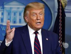 President Donald Trump speaks during a news conference in the James Brady Press Briefing Room at the White House, Friday, Sept. 4, 2020, in Washington. (AP Photo/Evan Vucci)