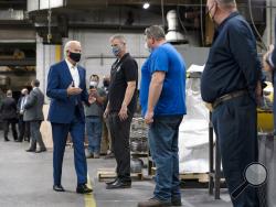 Democratic presidential candidate former Vice President Joe Biden tours the Wisconsin Aluminum Foundry in Manitowoc, Wis., Monday, Sept. 21, 2020. (AP Photo/Carolyn Kaster)