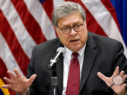 FILE - In this Oct. 15, 2020, file photo Attorney General William Barr speaks during a roundtable discussion on Operation Legend, a federal program to help cities combat violent crime in St. Louis. Attorney General William Barr said Tuesday, Dec. 1, that the Justice Department has not uncovered evidence of widespread voter fraud and has seen nothing that would change the outcome of the 2020 presidential election. (AP Photo/Jeff Roberson, File)