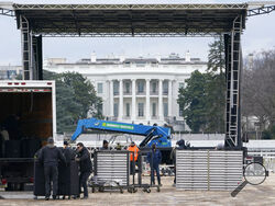 A stage is set up on the Ellipse near the White House in Washington, Monday, Jan. 4, 2021, in preparation for a rally on Jan. 6, the day when Congress is scheduled to meet to formally finalize the presidential election results. (AP Photo/Susan Walsh)