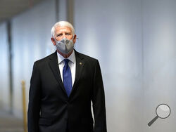 Sen. Roger Wicker, R-Miss., arrives for a Republican policy luncheon on Capitol Hill in Washington, Tuesday, Jan. 26, 2021. (AP Photo/Susan Walsh)