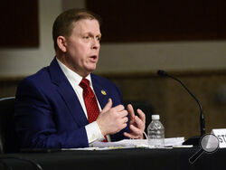 Former U.S. Capitol Police Chief Steven Sund testifies before a Senate Homeland Security and Governmental Affairs & Senate Rules and Administration joint hearing on Capitol Hill, Washington, Tuesday, Feb. 23, 2021, to examine the January 6th attack on the Capitol. (Erin Scott/The New York Times via AP, Pool)