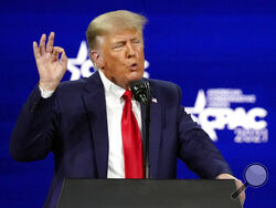 In this Feb. 28, 2021, photo, former President Donald Trump speaks at the Conservative Political Action Conference (CPAC) in Orlando, Fla. Trump called on his supporters to send their contributions directly to his own committees in his first speech since leaving office. That call puts Trump at odds with the Republican Party's existing political organizations, including the Republican National Committee and the party’s congressional campaign arms (AP Photo/John Raoux, File)