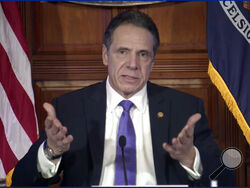 In this image taken from video from the Office of the NY Governor, New York Gov. Andrew Cuomo speaks during a news conference, Wednesday, March 3, 2021, in Albany, N.Y. (Office of the NY Governor via AP)