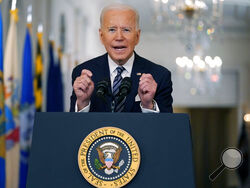 President Joe Biden speaks about the COVID-19 pandemic during a prime-time address from the East Room of the White House, Thursday, March 11, 2021, in Washington. (AP Photo/Andrew Harnik)