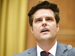 FILE - In this July 29, 2020 file photo Rep. Matt Gaetz, R-Fla., speaks during a House Judiciary subcommittee hearing on antitrust on Capitol Hill in Washington. Federal prosecutors are examining whether Gaetz and a political ally who is facing sex trafficking allegations may have paid underage girls or offered them gifts in exchange for sex, two people familiar with the matter told The Associated Press on Friday, April 2, 2021. (Mandel Ngan/Pool via AP, File)