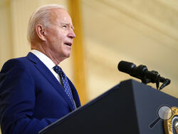 President Joe Biden speaks about Russia in the East Room of the White House, Thursday, April 15, 2021, in Washington. (AP Photo/Andrew Harnik)
