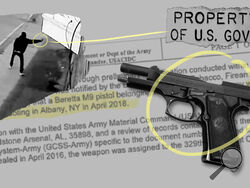 A photo illustration showing a gun tied to four shootings in Albany, New York, an investigative document and surveillance video of one shooting. (AP Illustration)