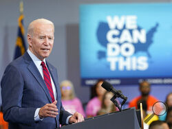 President Joe Biden speaks at the Green Road Community Center in Raleigh, N.C., Thursday, June 24, 2021. Biden is in North Carolina to meet with frontline workers and volunteers and speak about the importance of getting vaccinated. (AP Photo/Susan Walsh)
