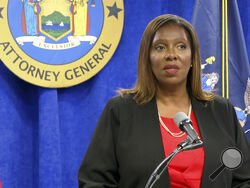 New York State Attorney General Letitia James speaks at a press conference, Tuesday, Aug. 3, 2021, in New York. An investigation found that New York Gov. Andrew Cuomo sexually harassed multiple women in and out of state government and worked to retaliate against one of his accusers, James announced Tuesday. (AP Photo/Ted Shaffrey)