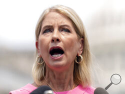 FILE - In this July 29, 2021 file photo, Rep. Mary Miller, R-Ill., speaks at a news conference held by members of the House Freedom Caucus on Capitol Hill in Washington. The release of new, detailed census data in August 2021 means Democrats who control state government can begin the once-in-a-decade process of redrawing Illinois' congressional district boundaries. With the state losing a congressional seat due to population loss, they're certain to eliminate a district in heavily Republican areas of centra