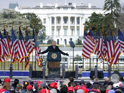 FILE - In this Jan. 6, 2021, file photo with the White House in the background, President Donald Trump speaks at a rally in Washington. The request seeks records about events leading up to the Jan. 6 attack, including communication within the White House and other agencies, and information about planning and funding for rallies held in Washington, including an event at the Ellipse featuring then-President Donald Trump before thousands of his supporters stormed the Capitol. (AP Photo/Jacquelyn Martin, File)