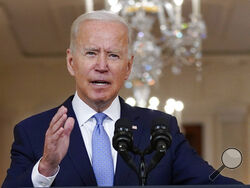President Joe Biden speaks about the end of the war in Afghanistan from the State Dining Room of the White House, Tuesday, Aug. 31, 2021, in Washington. (AP Photo/Evan Vucci)
