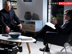 This image released by ABC News shows actor-producer Alec Baldwin, left, during an interview with “Good Morning America” co-anchor George Stephanopoulos. The hour-long interview about the fatal shooting on the set of Baldwin's film “Rust,” will air Thursday, Dec. 2 at 9 p.m. EST on ABC. (Jeffrey Neira/ABC News via AP)