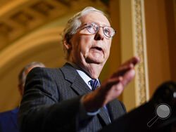 Senate Minority Leader Mitch McConnell, R-Ky., speaks during a news conference on Capitol Hill in Washington, Tuesday, Dec. 7, 2021.(AP Photo/Carolyn Kaster)
