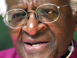 FILE - Anglican Archbishop Emeritus Desmond Tutu, speaks during an interview with the Associated Press in Pretoria, South Africa, Friday, March 21, 2003. Tutu, South Africa’s Nobel Peace Prize-winning activist for racial justice and LGBT rights and retired Anglican Archbishop of Cape Town, has died at the age of 90, South African President Cyril Ramaphosa has announced. (AP Photo/Themba Hadebe, File)
