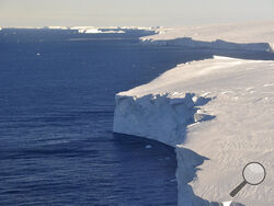This 2020 photo provided by the British Antarctic Survey shows the Thwaites glacier in Antarctica. Starting Thursday, Jan. 6, 2021, a team of scientists are sailing to the massive but melting Thwaites glacier, “the place in the world that’s the hardest to get to,” so they can better figure out how much and how fast seas will rise because of global warming eating away at Antarctica’s ice. (David Vaughan/British Antarctic Survey via AP)